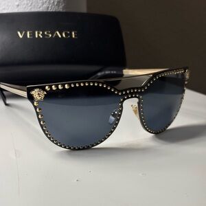 Versace Women's Black Sunglasses with Gold Stud Accents